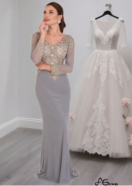 V-Neck Long Sleeves Evening Tulle & Spandex Mother of the Bride Dresses