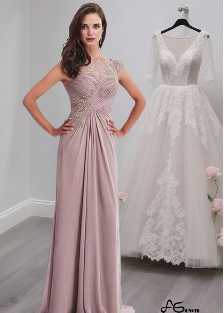 Elegant Bateau Neck Cap Sleeve Chiffon A-Line Mother of the Bride Dress