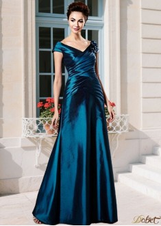 Taffeta V-Neck Mother of the Bride Dress A-Line Cap Sleeve