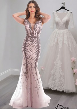 Pink Tulle V-Neck Prom Evening Dress – Cap Sleeve Floor Length Sheath Gown