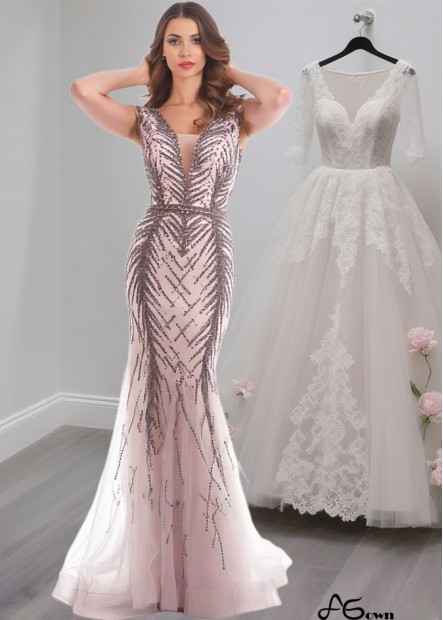Pink Tulle V-Neck Prom Evening Dress – Cap Sleeve Floor Length Sheath Gown