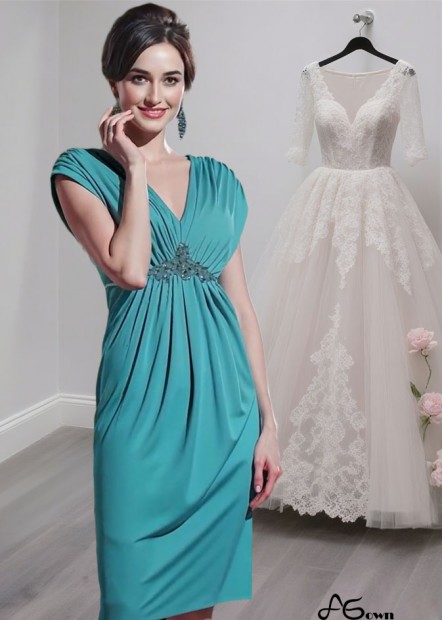 Chiffon V-Neck Knee-Length Mother of the Bride Dress with Cap Sleeves