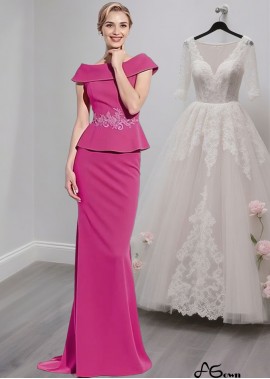 Off The Shoulder Satin Full Length Mother of the Bride Dress with Cap Sleeves