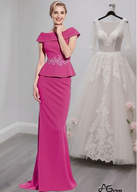 Off The Shoulder Satin Full Length Mother of the Bride Dress with Cap Sleeves