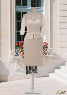 Scoop Neck Satin Lace Mother of the Bride Dress