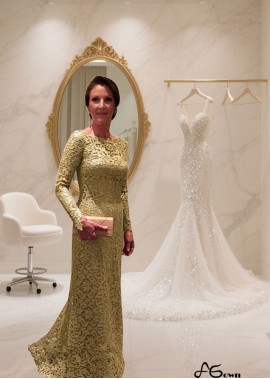 Lace Bateau Neckline Full-Length Formal Mother Dress – Sheath Column Evening Gown