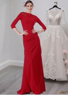 Red Chiffon Bateau Neck Full-Length Mother of the Bride Dress – Sheath Silhouette