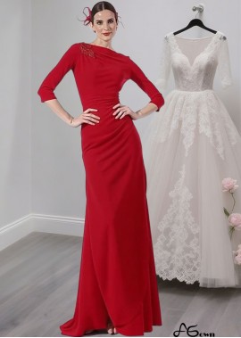 Red Chiffon Bateau Neck Full-Length Mother of the Bride Dress – Sheath Silhouette