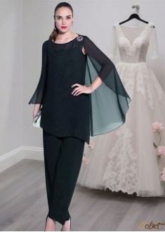 Elegant Chiffon Scoop Neck Ankle Length Mother of the Bride Pantsuit