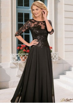 Black Chiffon Mother of the Bride Dress with Jewel Neck