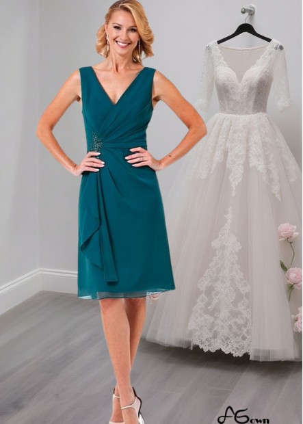 Chiffon V-Neck Knee-Length A-Line Mother of the Bride Dress