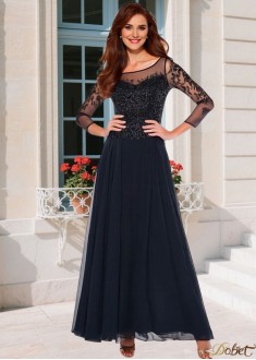 Elegant Tulle & Chiffon Bateau Neck Mother of the Bride Dress – A-Line Full Length with Illusion Sleeves