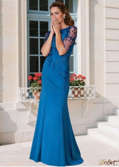 Blue Bateau Neck Sheath Mother of the Bride Dress