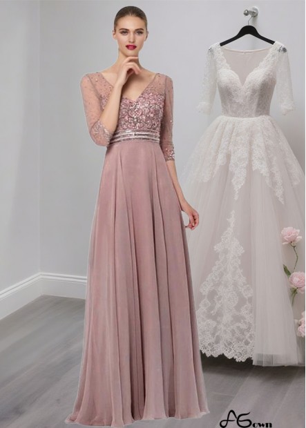 Elegant V-Neck Tulle & Chiffon A-Line Mother of the Bride Dress with Short Sleeves