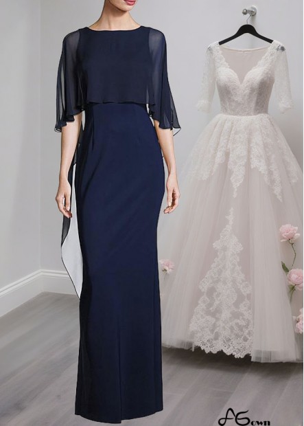 Elegant Bateau Neck Full-Length Chiffon Sheath Mother of the Bride Dress