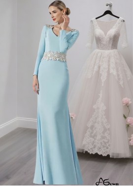 Blue V-Neck Formal Mother Dress – Full Length Sheath Evening Gown
