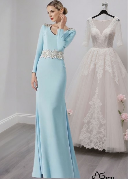 Blue V-Neck Formal Mother Dress – Full Length Sheath Evening Gown