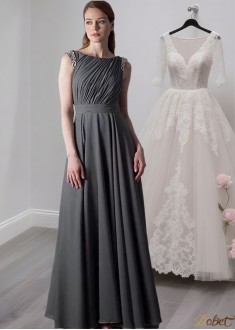 Chiffon A-Line Mother of the Bride Dress with Bateau Neckline – Full Length Gown