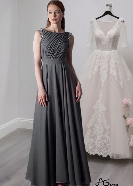 Chiffon A-Line Mother of the Bride Dress with Bateau Neckline – Full Length Gown