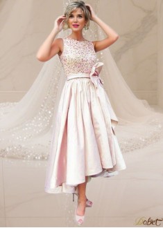 Pink Tulle Satin A-Line Mother of the Bride Dress with Jewel Neckline