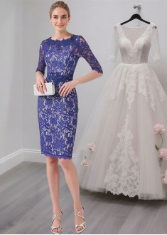 Lace Jewel Knee-Length Mother of the Bride Dress with Half Sleeves