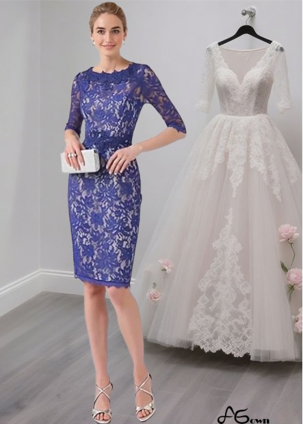 Lace Jewel Knee-Length Mother of the Bride Dress with Half Sleeves