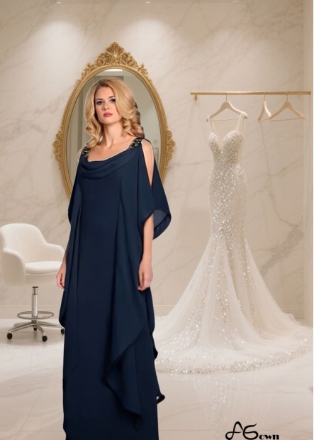 Full Length Scoop Neck Chiffon Mother of the Bride Dress Sheath Column Gown