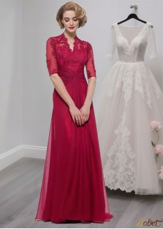 Elegant Queen Anne Neck Silk-Like Chiffon A-Line Mother of the Bride Dress with Illusion Sleeves
