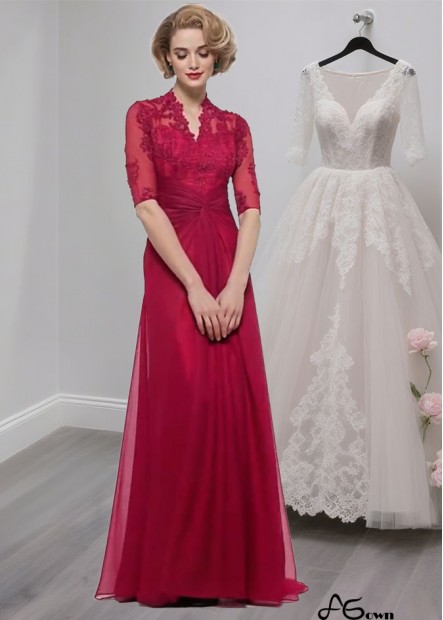 Elegant Queen Anne Neck Silk-Like Chiffon A-Line Mother of the Bride Dress with Illusion Sleeves