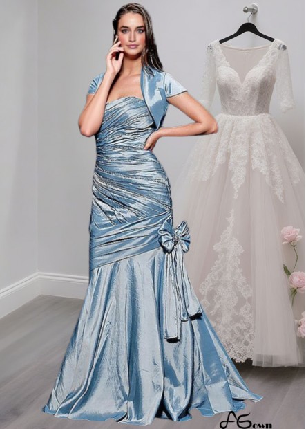 Strapless Taffeta Mermaid Mother of the Bride Dress with Jacket – Blue Full-Length Gown