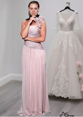 Pink One Shoulder Chiffon Full Length Mother of the Bride Dress