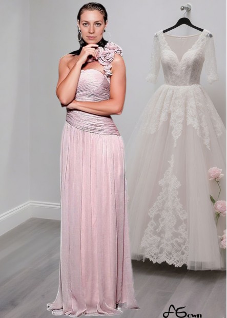 Pink One Shoulder Chiffon Full Length Mother of the Bride Dress