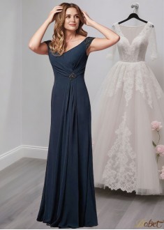 Elegant V-Neck Cap Sleeve A-Line Chiffon Mother of the Bride Dress – Full Length