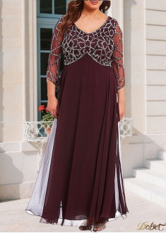 Tulle Chiffon V-neck Mother of the Bride Dress