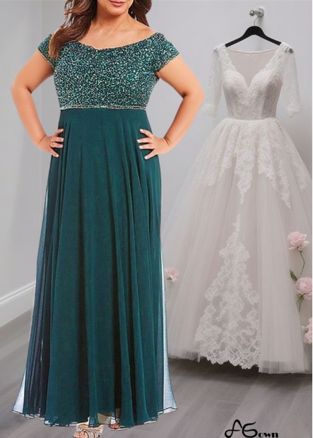 Full-Length V-Neck Chiffon Mother of the Bride Dress with Cap Sleeves