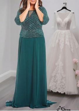 Elegant Scoop Neck Tulle Chiffon A-Line Mother of the Bride Dress