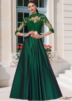 Green High Collar Tulle A-line Mother of the Bride Dress