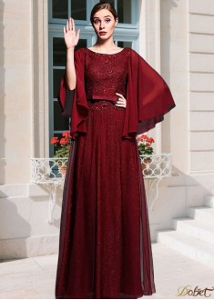 Red Scoop Neck A-line Mother Of The Bride Dress