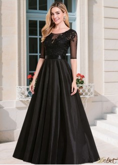 Black Tulle Taffeta Mother of the Bride Dress Scoop A-Line