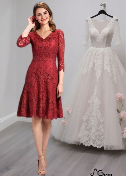 Elegant Lace V-Neck A-Line Knee-Length Mother of the Bride Dress