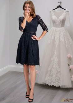 Elegant Knee-Length Lace V-Neck Mother of the Bride Dress with Illusion Sleeves