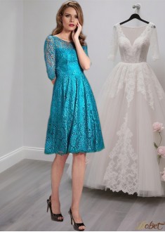 Knee-Length Lace A-Line Scoop Neck Illusion Sleeve Mother of the Bride Dress