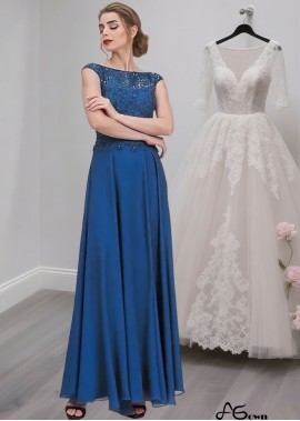Blue Chiffon A-Line Mother of the Bride Dresses with Cap Sleeves