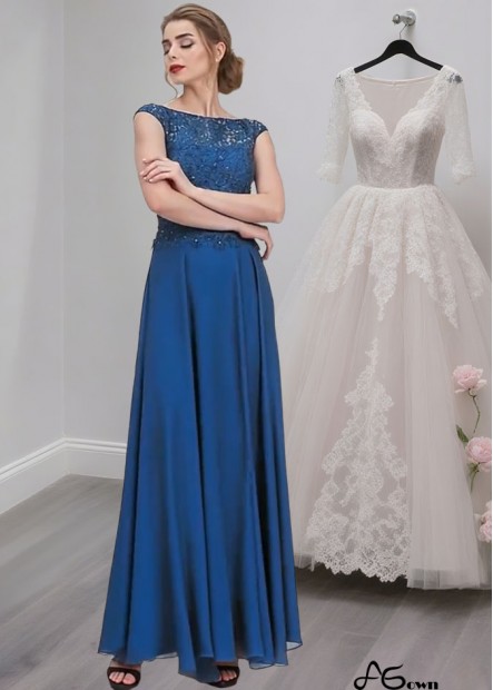 Blue Chiffon A-Line Mother of the Bride Dresses with Cap Sleeves