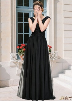 Black V-Neck Tulle A-Line Mother Of The Bride Dress