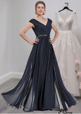 V-Neck Chiffon Mother of the Bride Dress with Cap Sleeves