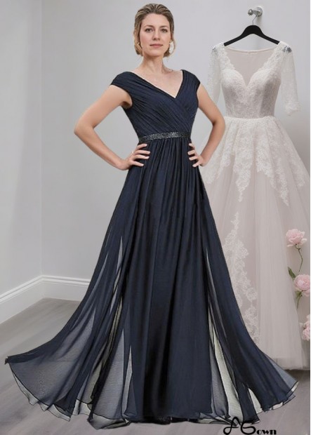 V-Neck Chiffon Mother of the Bride Dress with Cap Sleeves