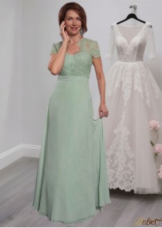 Elegant Scoop Neck Full-Length Lace Chiffon A-Line Mother of the Bride Dress