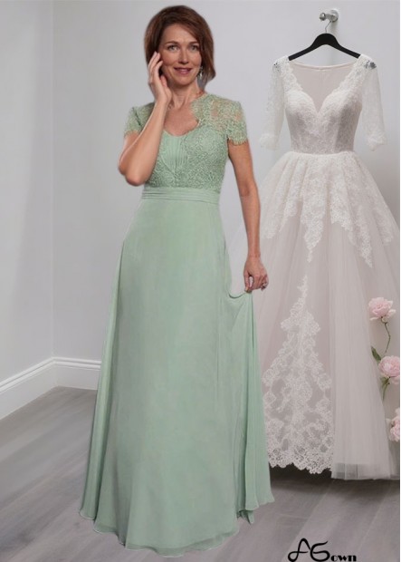 Elegant Scoop Neck Full-Length Lace Chiffon A-Line Mother of the Bride Dress