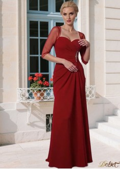 Elegant Red Tulle & Chiffon Mother of the Bride Dress – Sweetheart A-Line Gown with Illusion Sleeves